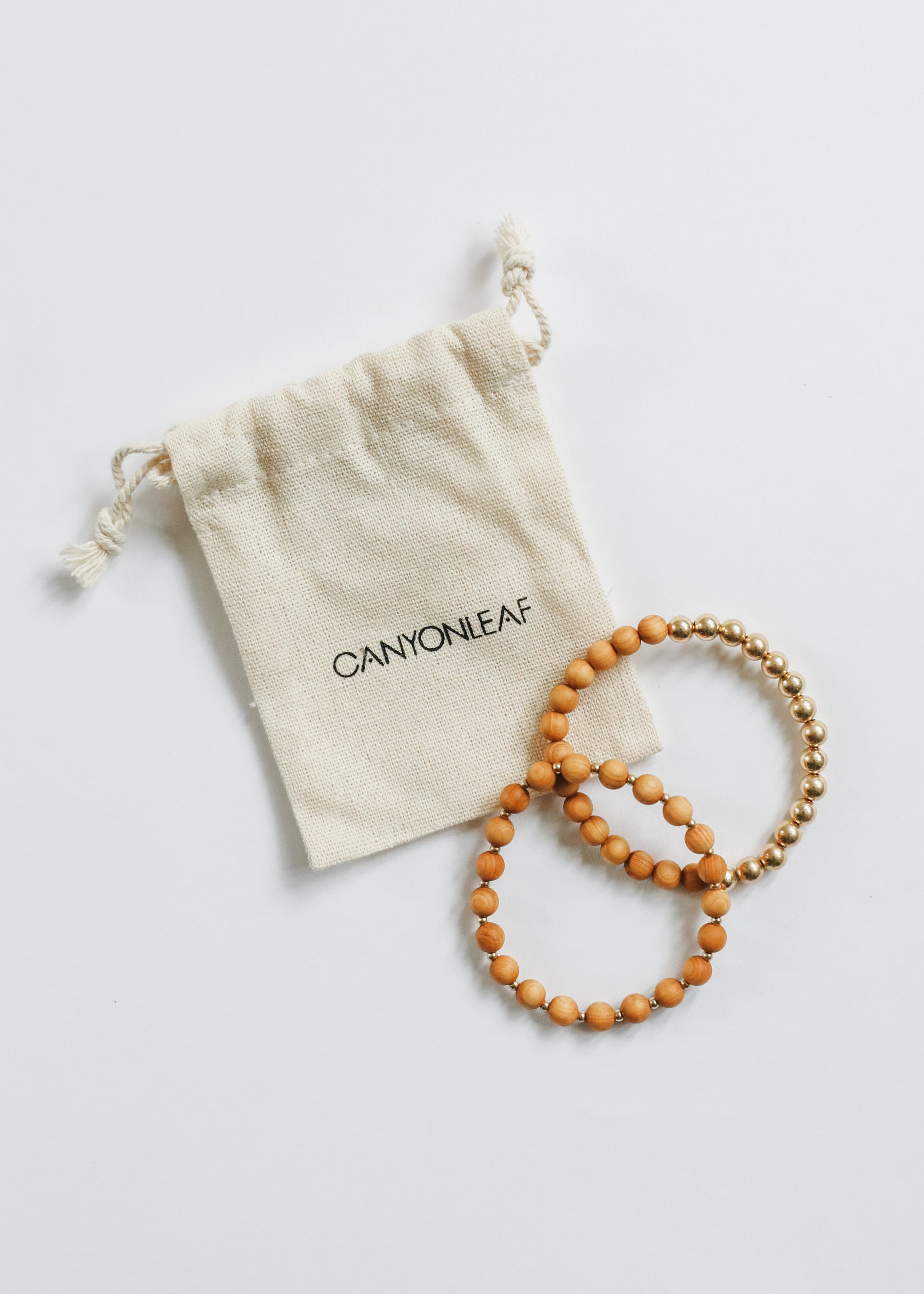 Cypress Wood : 14k Gold Filled Sun + Moon || Stretch Bracelet