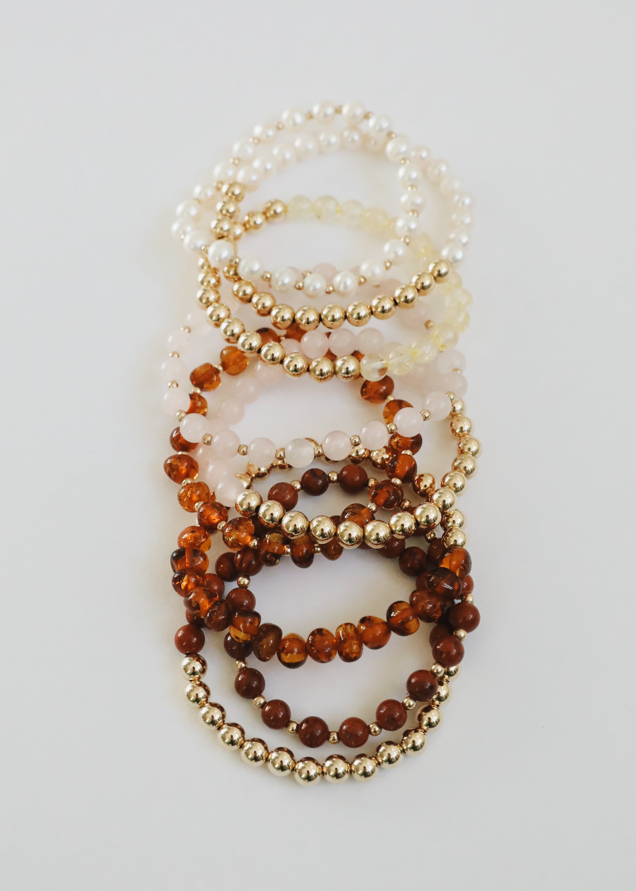 Baltic Sea Amber : 14k Gold Filled Beaded Sun + Moon || Adult Bracelets