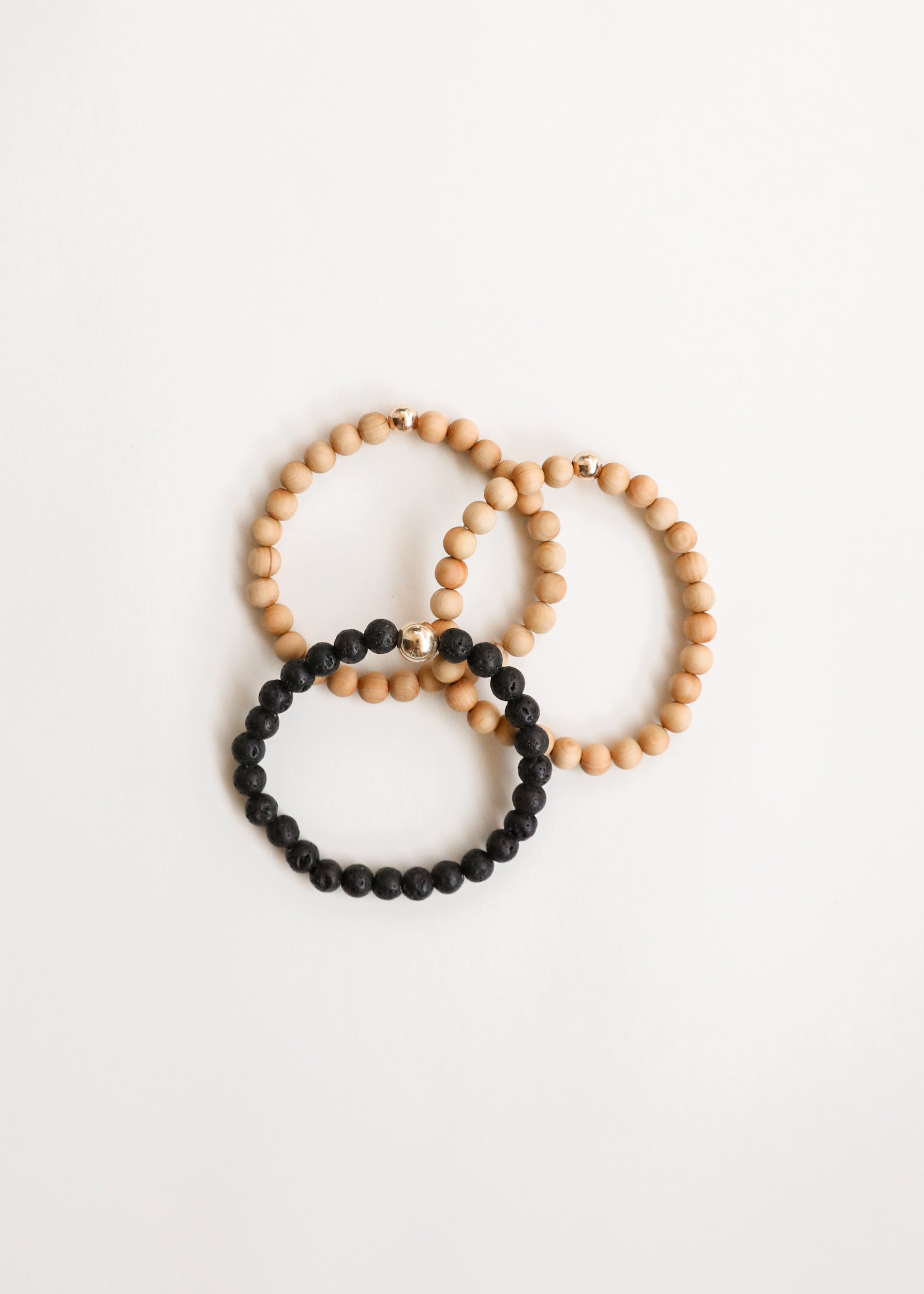Cypress Wood + 14K Gold Filled || Beaded Stretch Bracelet